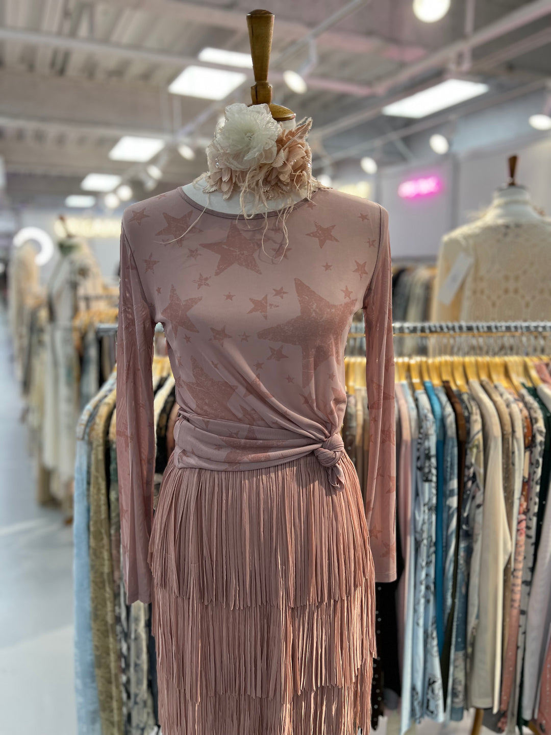 Rose Layered Fringe Tiered Maxi Skirt