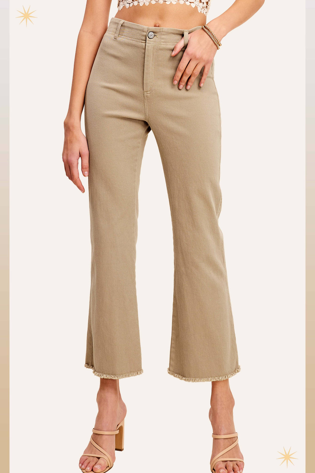 Tan Soft Washed Stretchy High Waisted Flare Pants