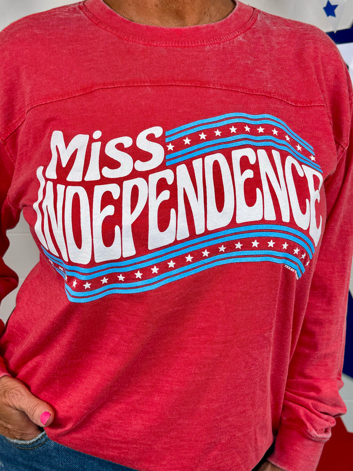 Red "Miss Independence" Long Sleeve Tee
