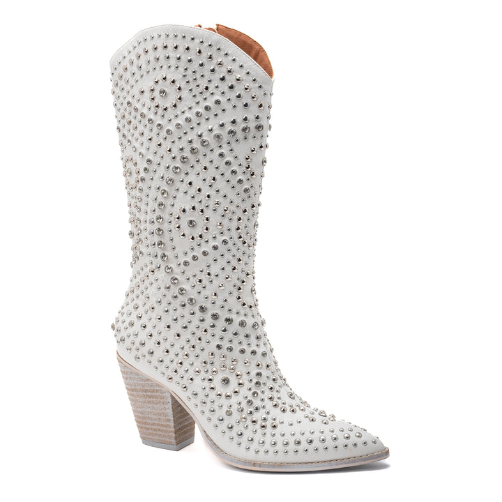 White Mid-Calf Studded Boot