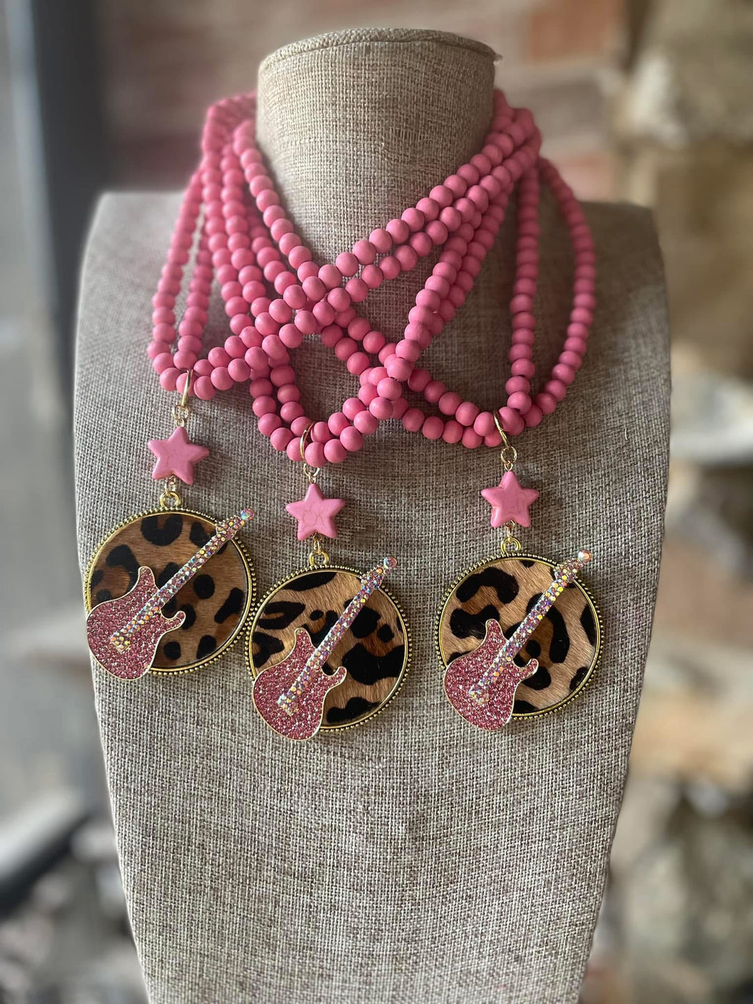 Pink Guitar Necklace