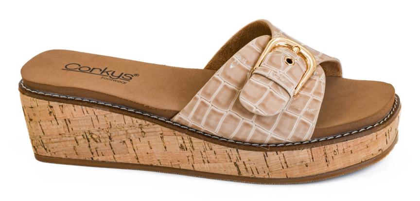 Pre-Order: Cognac Patent Croc Wedge