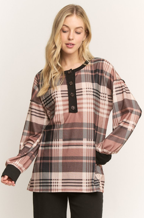 Pink Plaid Print Top