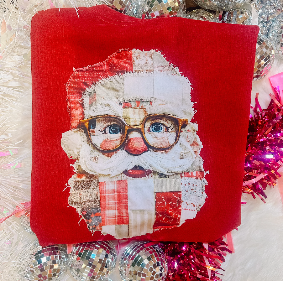 Red Patchwork Santa Tee/Sweatshirt