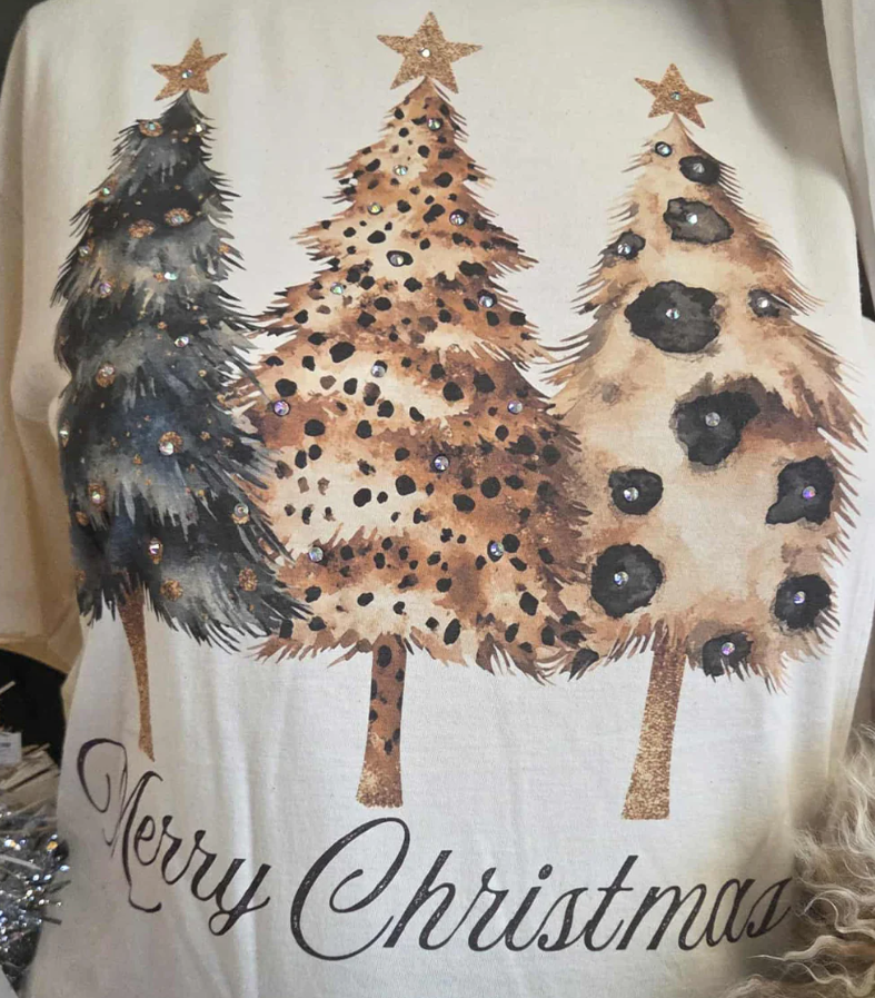 Merry Christmas Cheetah Trees Tee