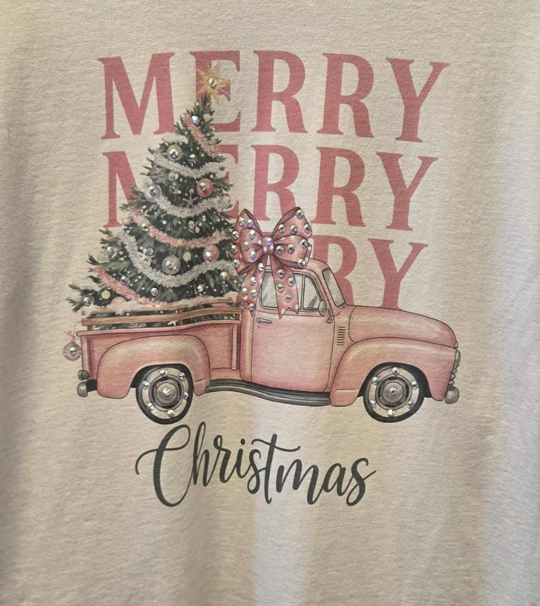 Merry Merry Merry Pink Christmas Truck Tee