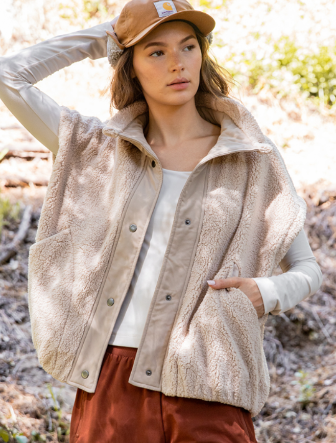 Taupe Oversized Micro Sherpa Vest