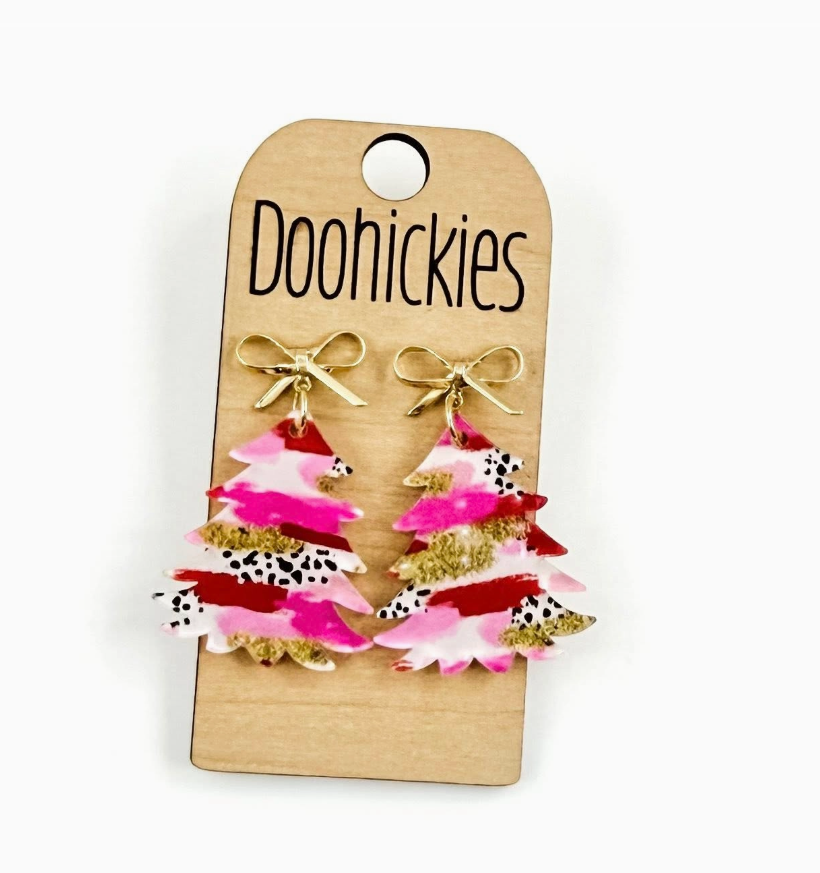 Dalmation Pink Strokes Christmas Acrylic Earrings