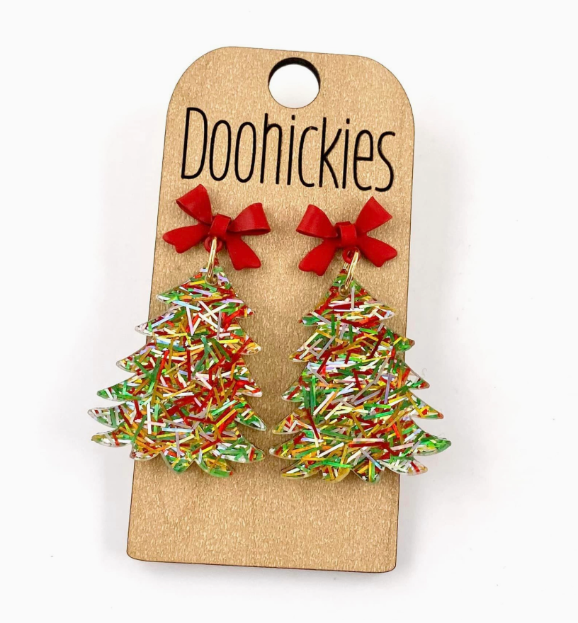 Red Tinsel 2" Festive Christmas Tree Earrings