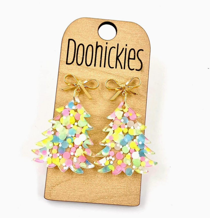 Gold Confetti 2" Festive Christmas Tree Earrings