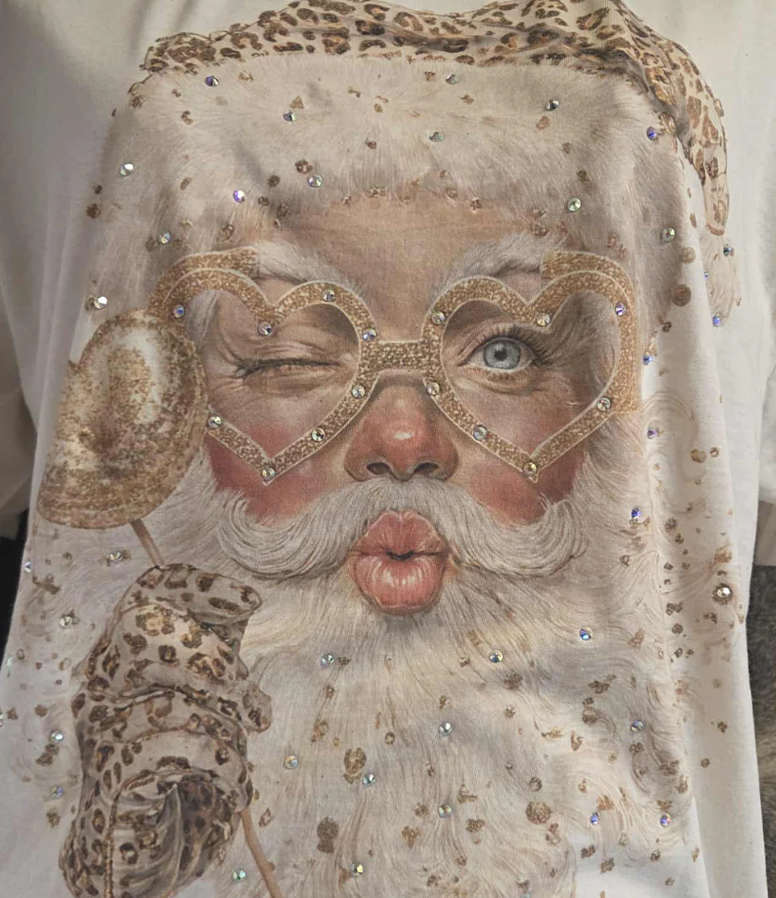 Short Sleeve Cheetah Santa Heart Glasses Tee