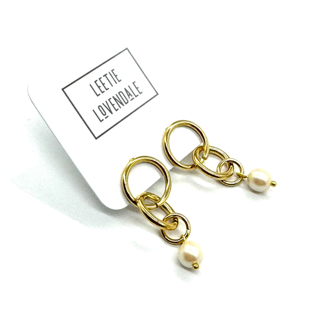 Triple Gold Pearl Earrings