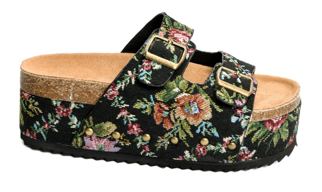 Pre-Order: Black Floral Platform Sandal - SHIPS SEPTEMBER