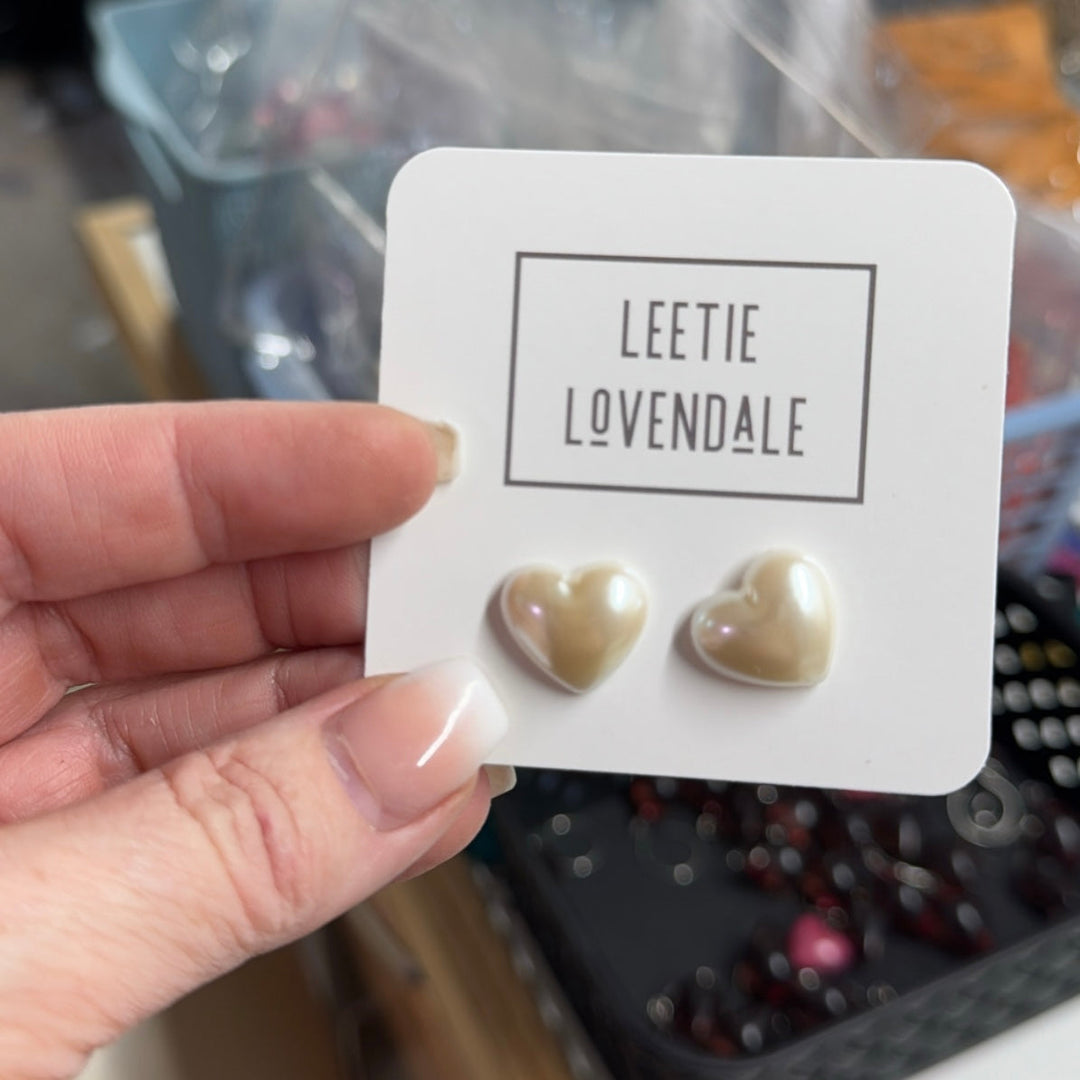 Puff Pearl Heart Studs