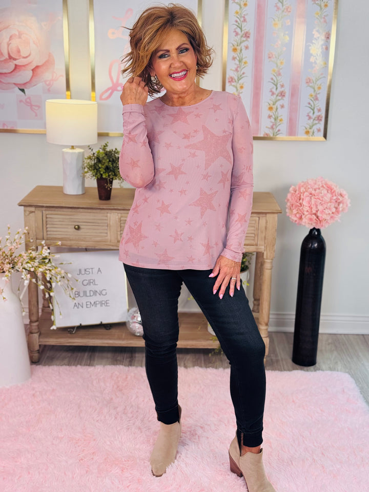 Star Sheer All-Mesh Long Sleeve Top -  2 Color Options