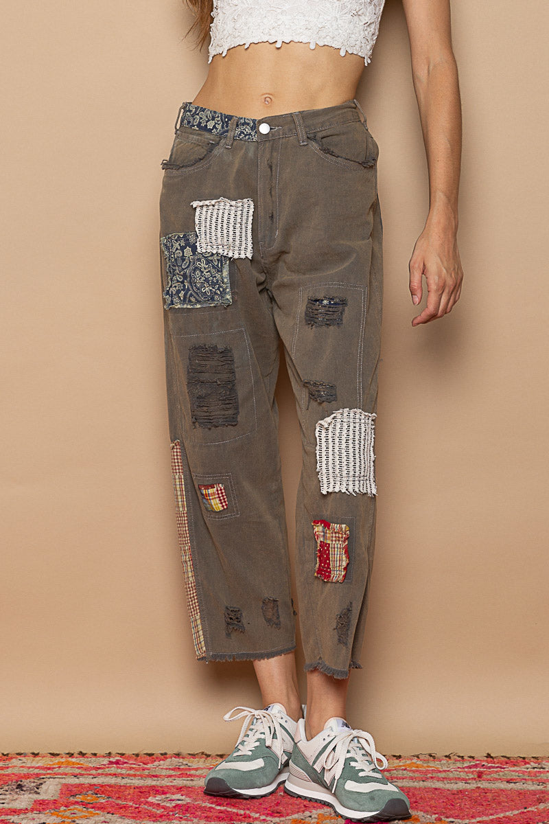 Patchwork Distressed Jeans - 2 Color Options