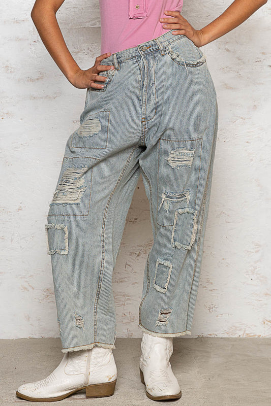 Pre-Order: Striped Denim Boyfriend Jeans