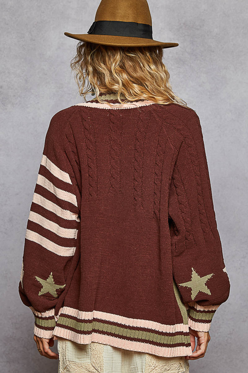 Chenille Sweater Jacket w/Star Detail - 2 Color Options