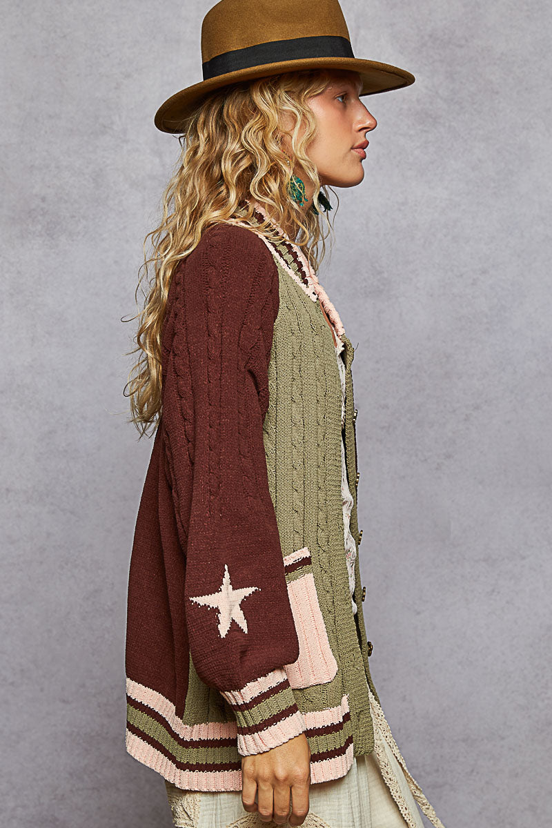 Chenille Sweater Jacket w/Star Detail - 2 Color Options