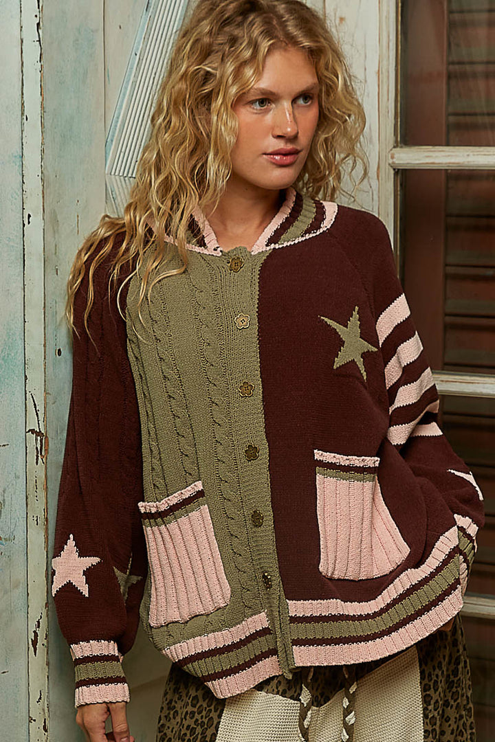 Chenille Sweater Jacket w/Star Detail - 2 Color Options