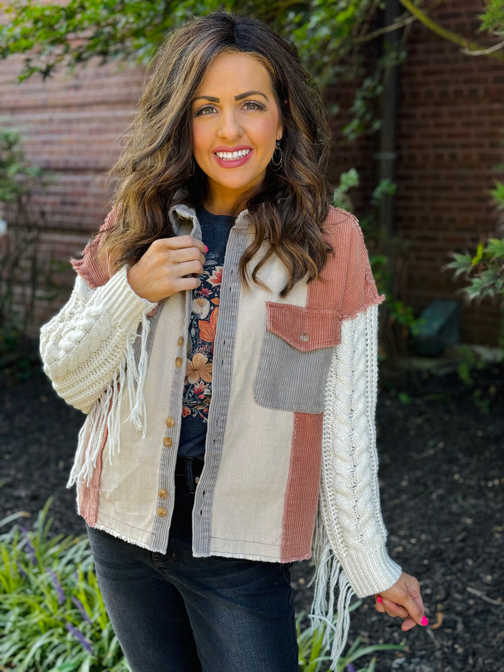 Color Block Corduroy Button Down Shacket