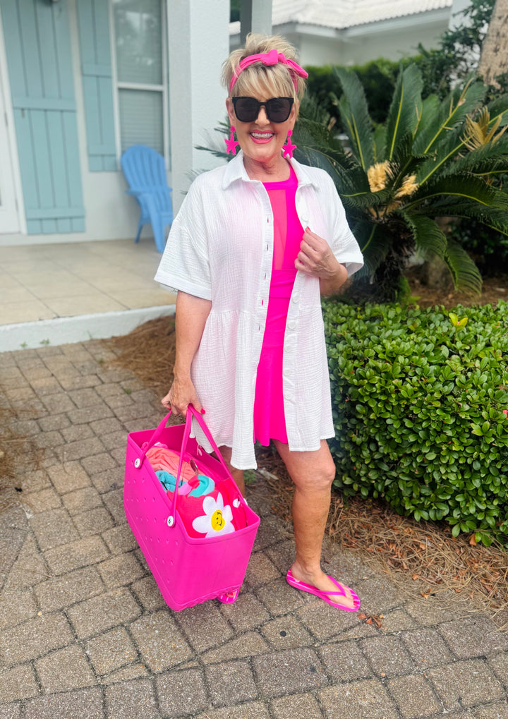 Gauze Collared Button Down Dress/Swimsuit Cover