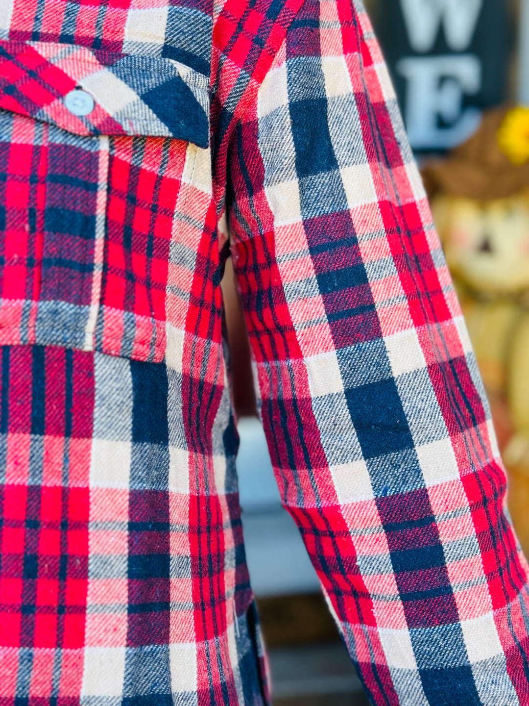 Red, Navy, & Tan Plaid Flannel