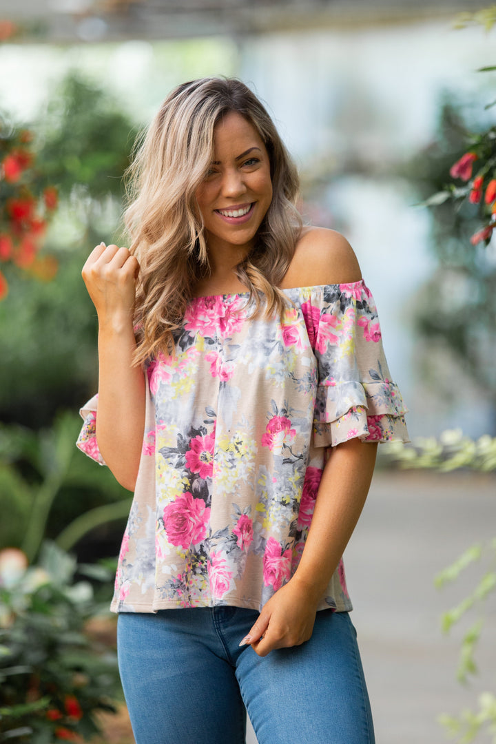 Summer Blooms Ruffle Sleeve Top