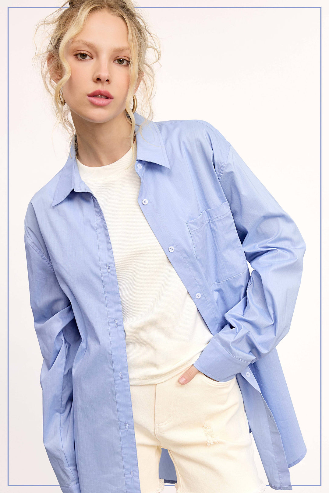 Classic Collared Button Down Poplin Shirts - 2 Color Options