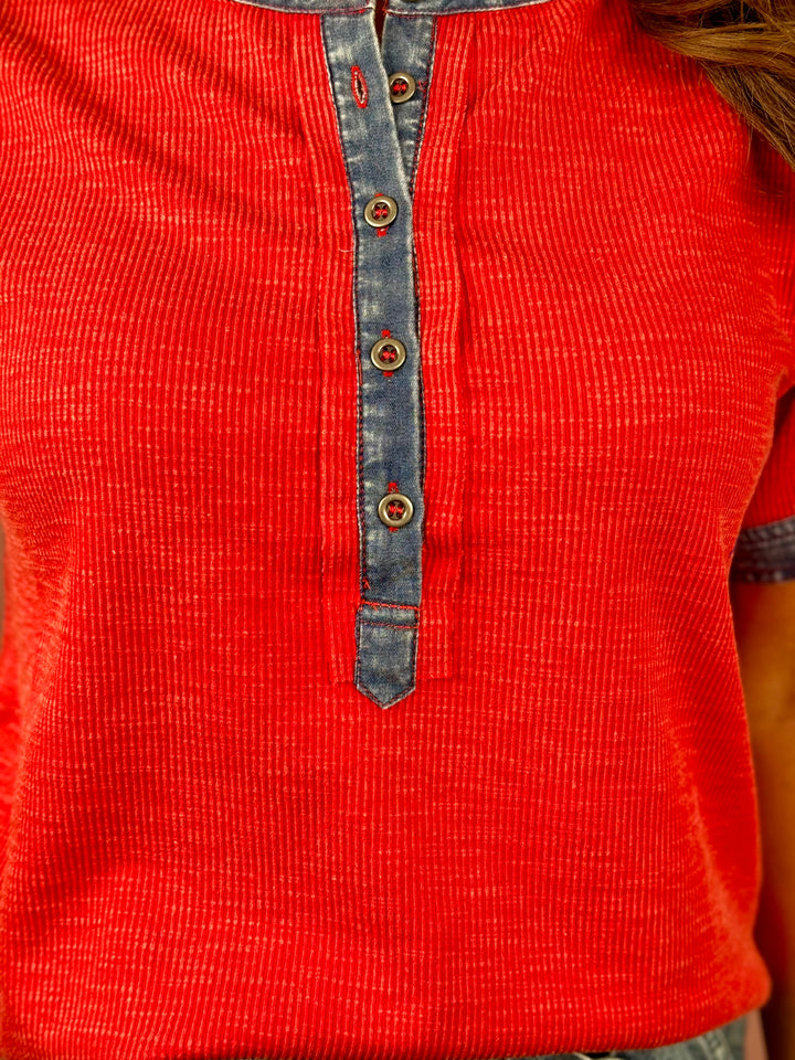 Red Top w/Denim Trim