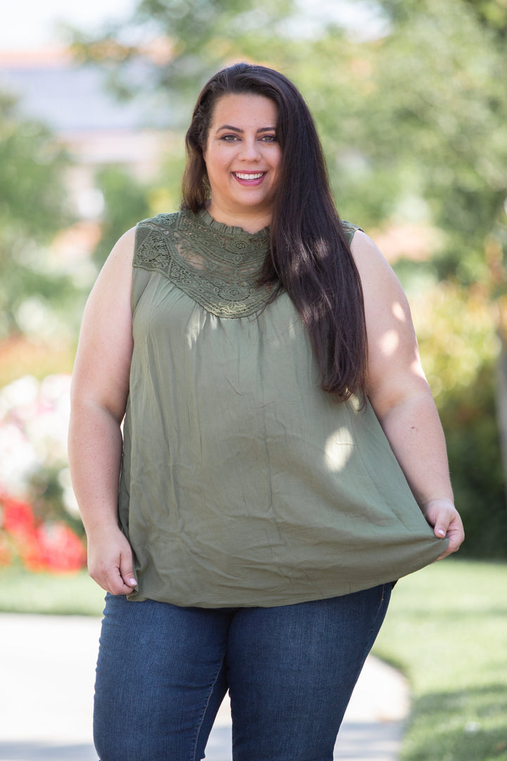 Boho Charm Sleeveless Top in Olive