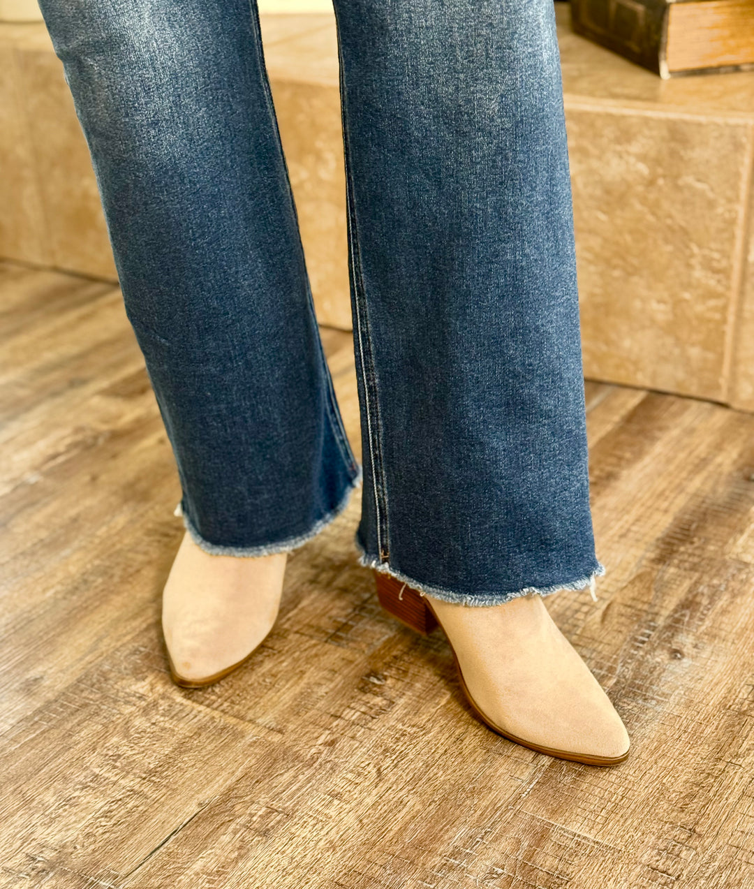 High Waist Straight Leg Dark Wash Denim Pants