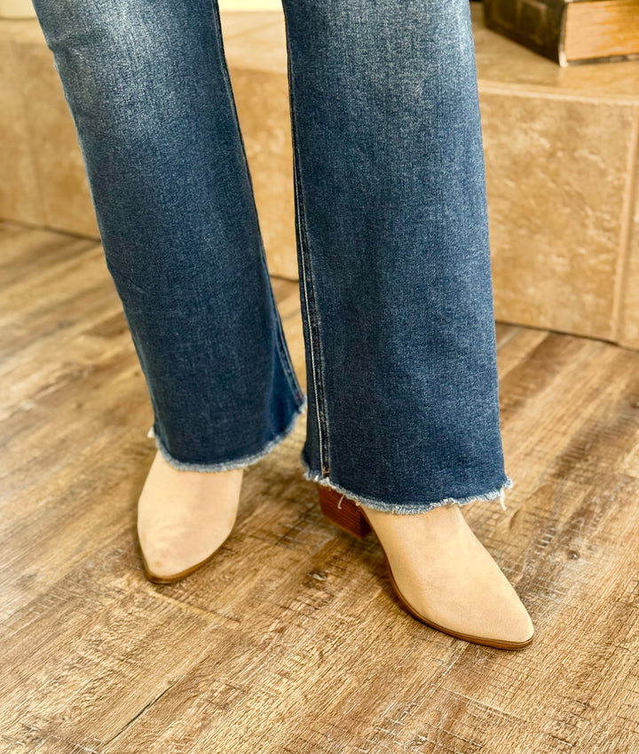 High Waist Straight Leg Dark Wash Denim Pants