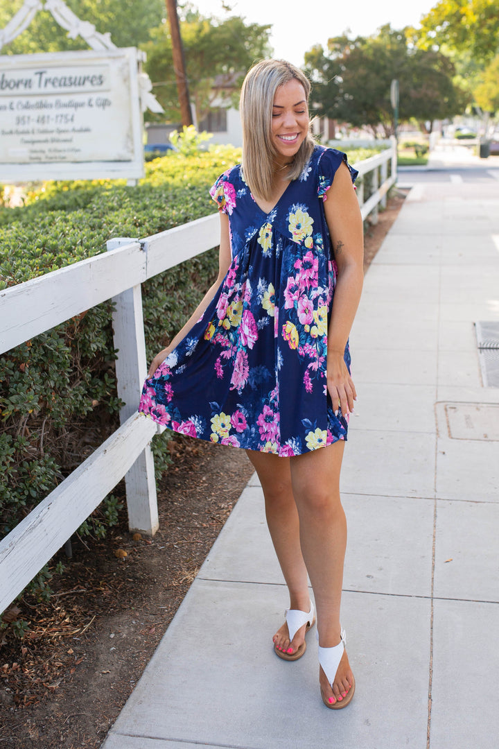 Navy Blooms Summer Dress