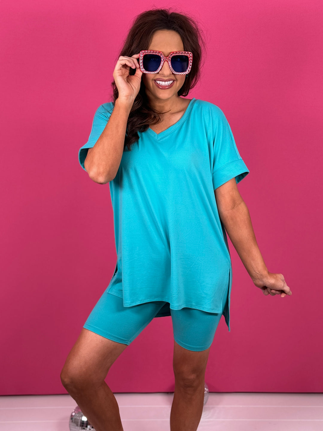 Buttery Soft V-Neck Top & Biker Shorts Set - 4 Color Options