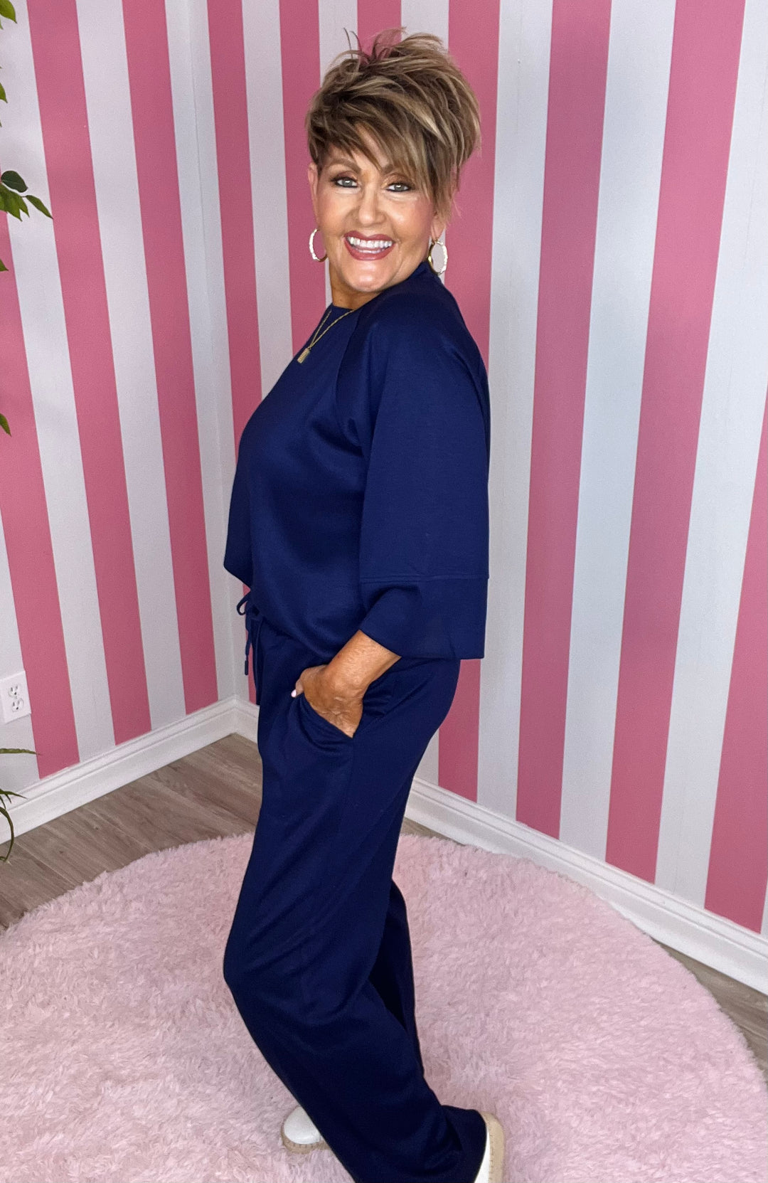 3/4 Sleeve Raglan Top and Pants-Navy