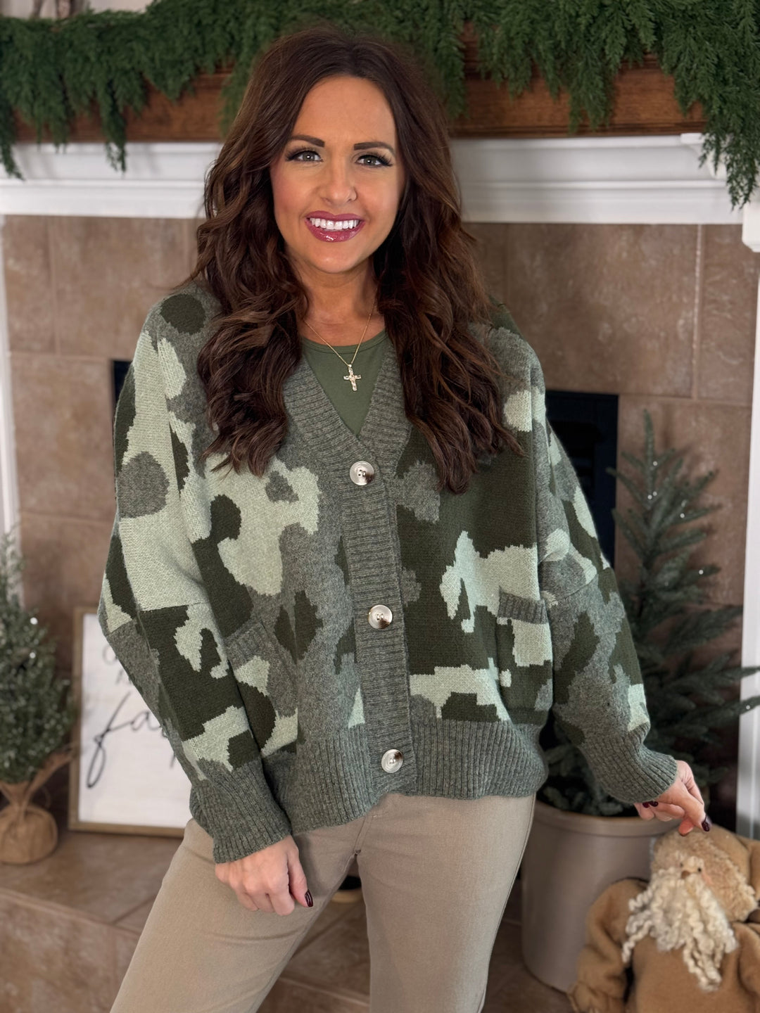 Oversized Camouflage Pullover Sweater Cardigan