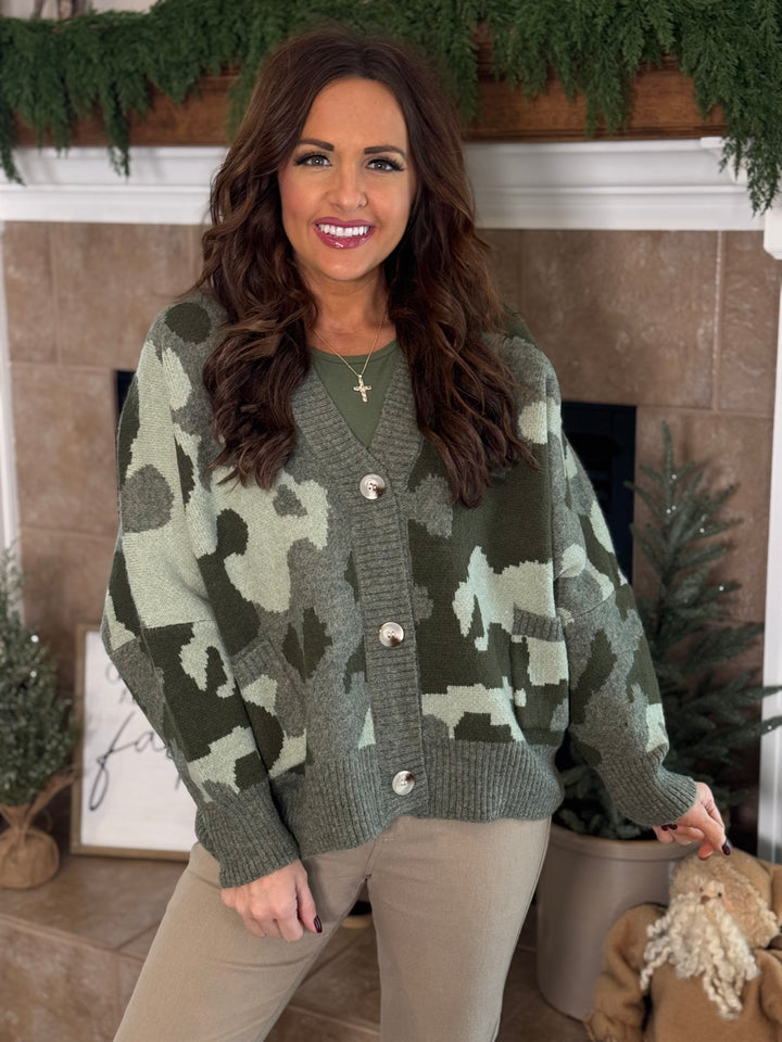 Oversized Camouflage Pullover Sweater Cardigan