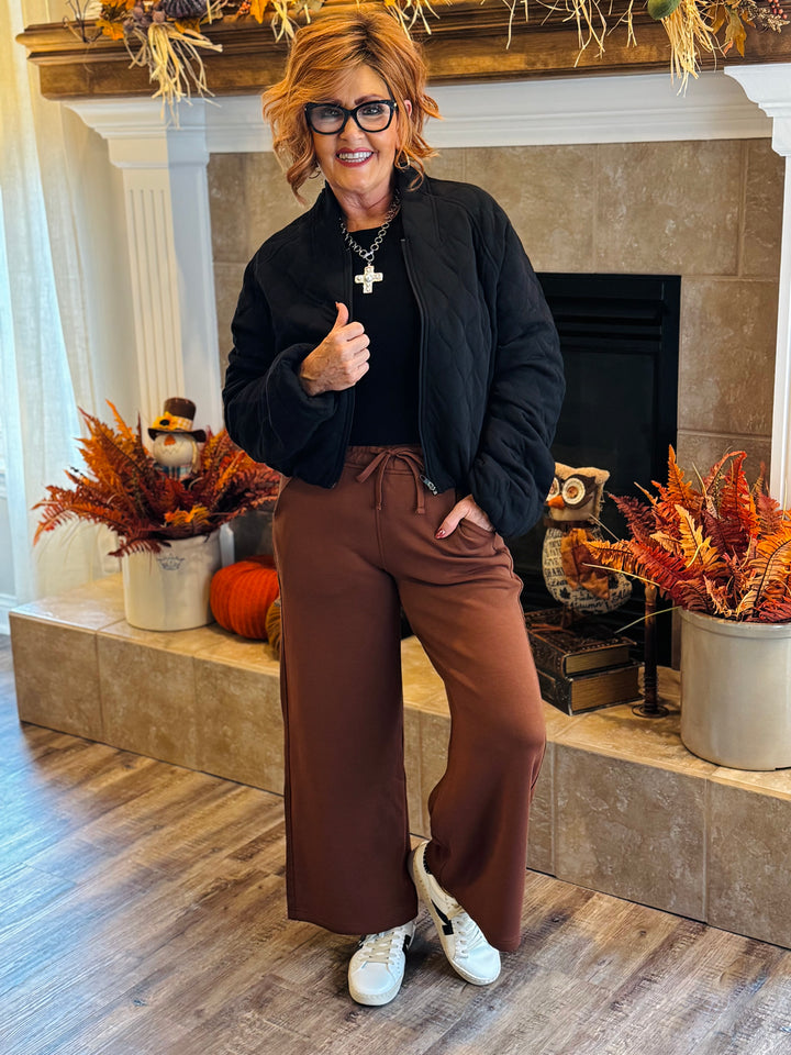 Chestnut Modal Scuba Cropped Wide Leg Pant