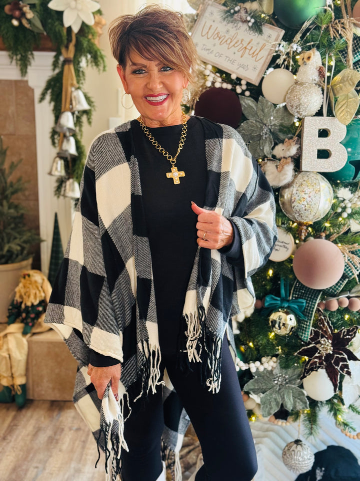 Buffalo Check Tassel Ruana - 2 Color Options