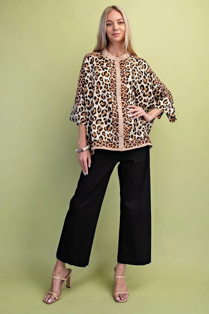 Mixed Leopard Print Button Down