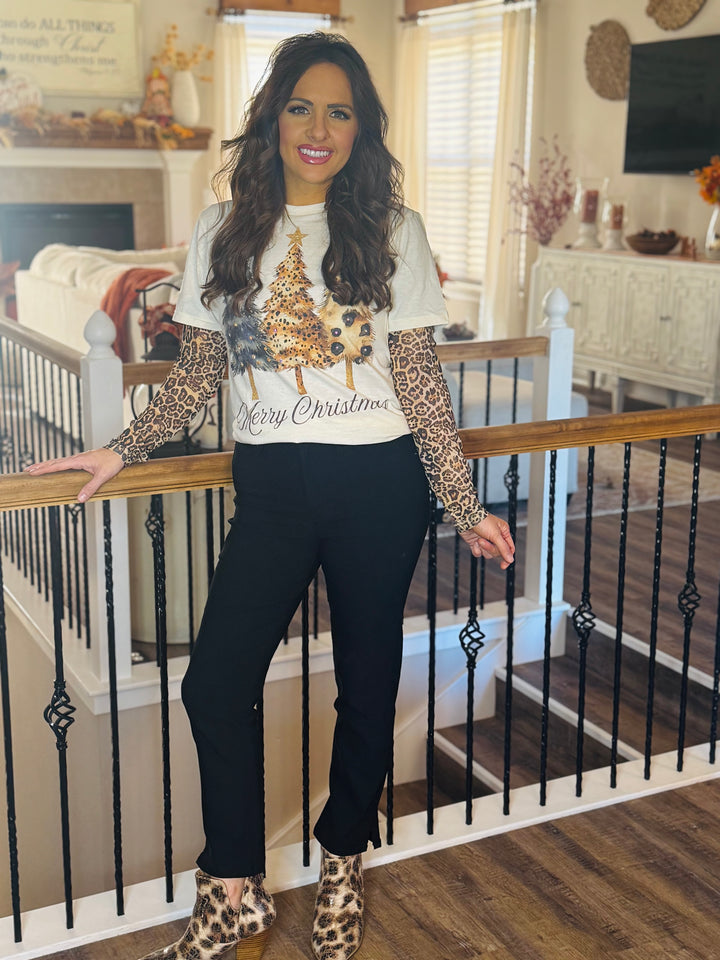 Merry Christmas Cheetah Trees Tee
