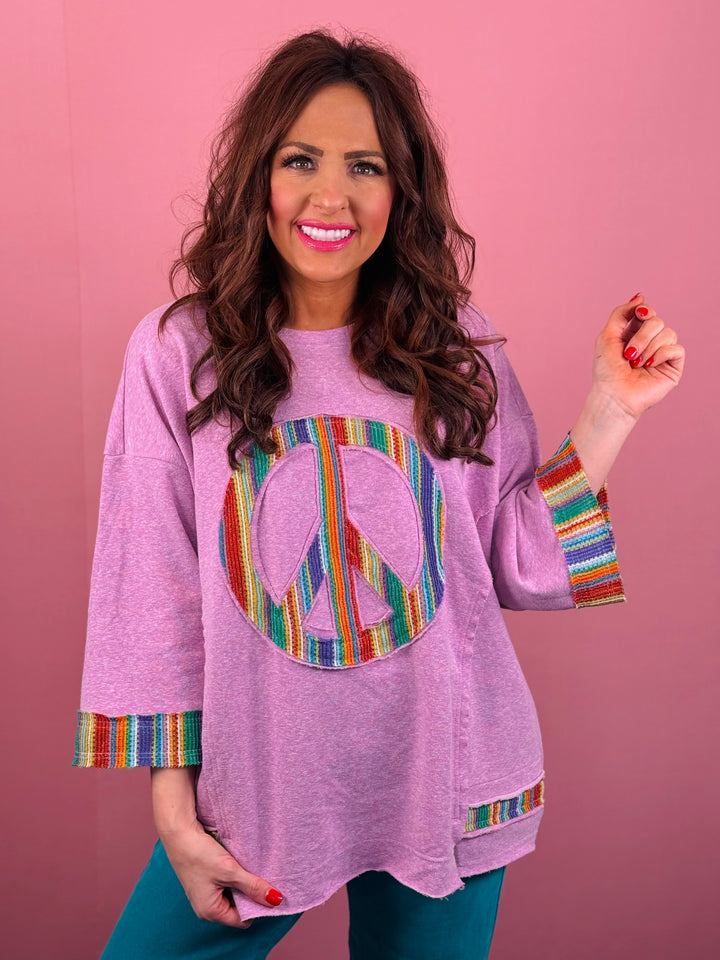 Peace Sign Patch Terry Knit Tunic