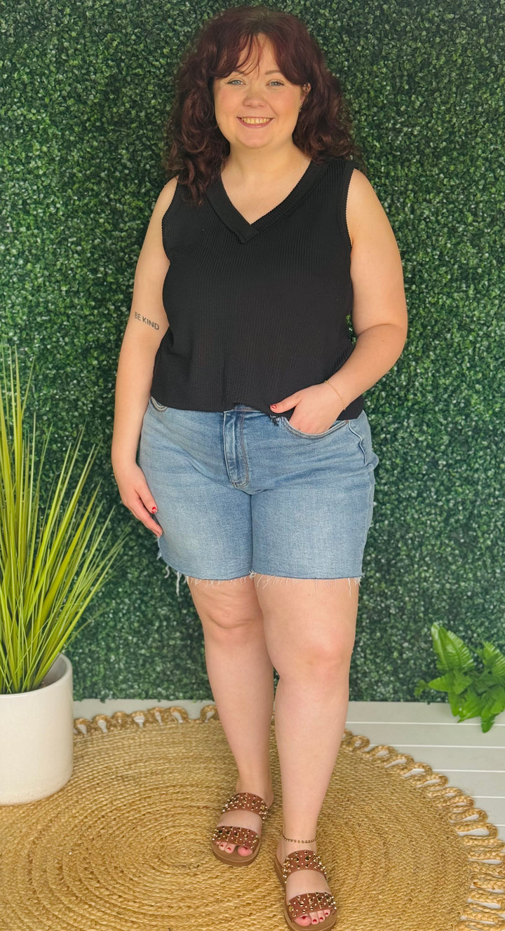 Ribbed V-Neck Tank - 3 Color Options - Available S- Extended Sizes