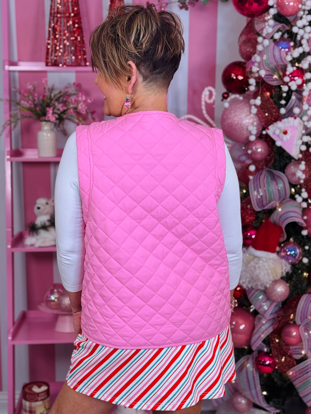 Twila Quilted Tie Vest- Pink