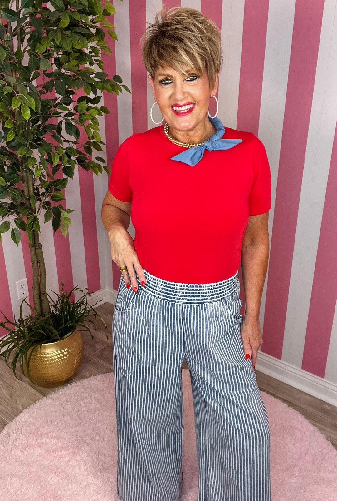 Stone Wash Stripe Wide Leg Pants