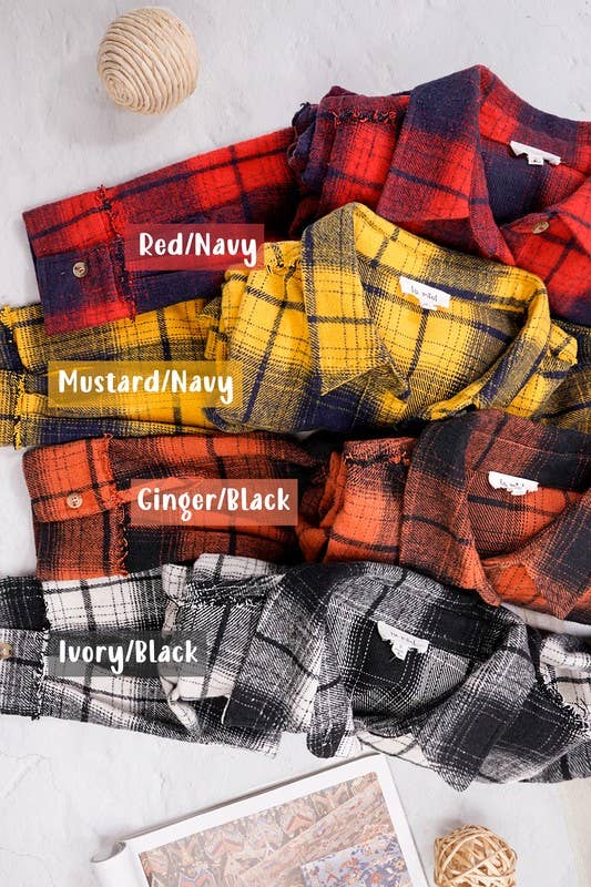 Soft Fabric Plaid Mineral Washed Button Down Shirt-3 Color Options