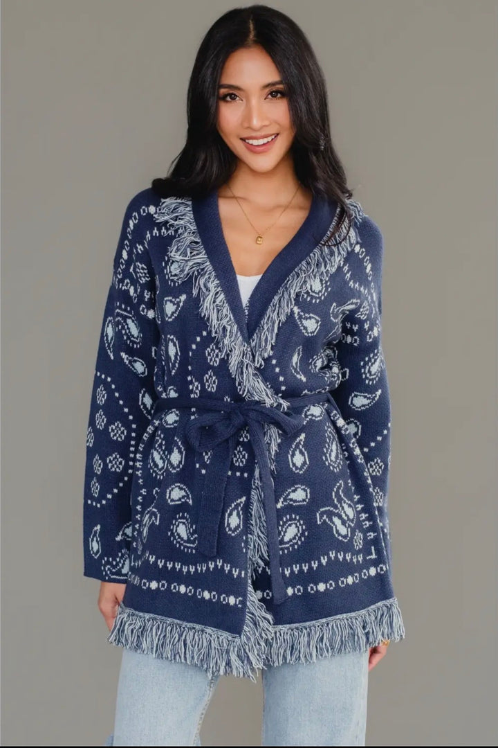 Blue Bandana Fringe Cardigan