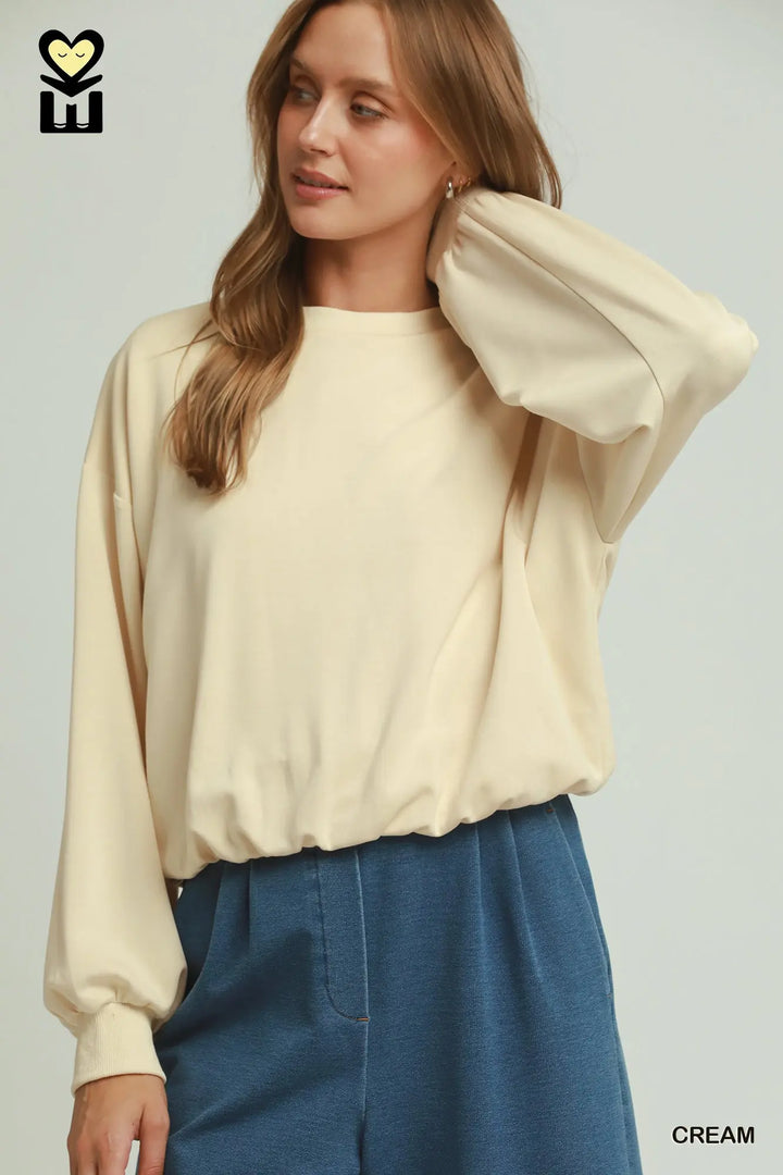 Bubble Hem Luxe Knit Long Sleeve Top-2 Color Options