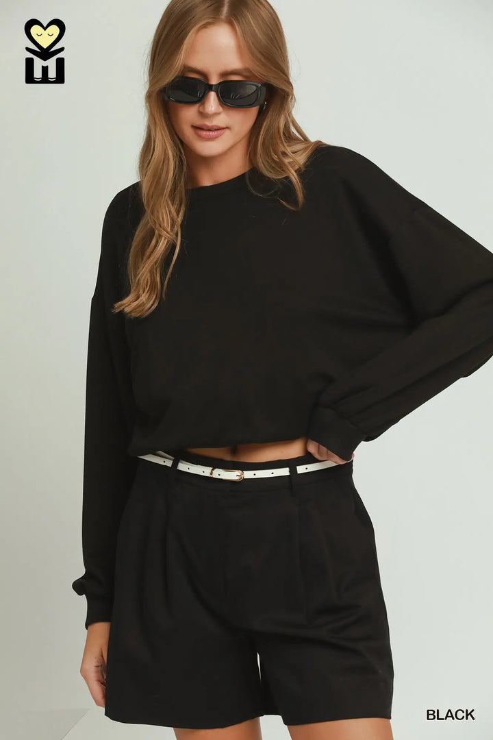 Bubble Hem Luxe Knit Long Sleeve Top-2 Color Options